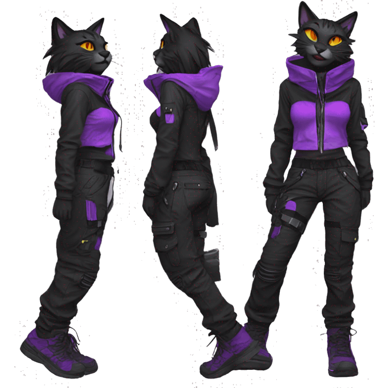 Edgy Anthro cool pretty colorful dark cat-fursona techwear cargo pants hoodie emoji