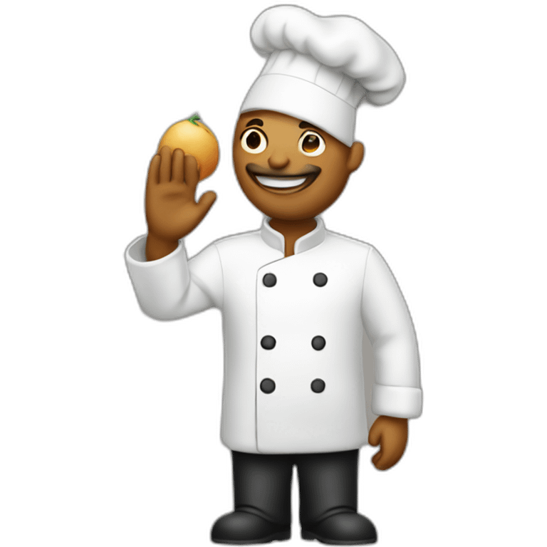 Chef with his hand raised, and kissing the air emoji