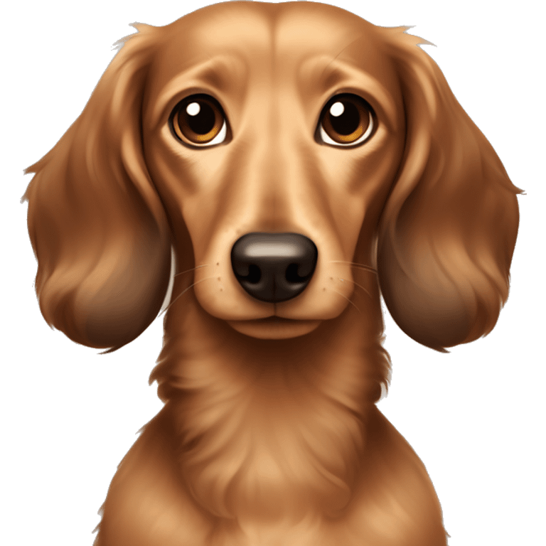 Light sandy brown long haired dachshund with dark brown ears and no fur on the ears more curly hair and very dark brown ears and a collar that says Andy emoji