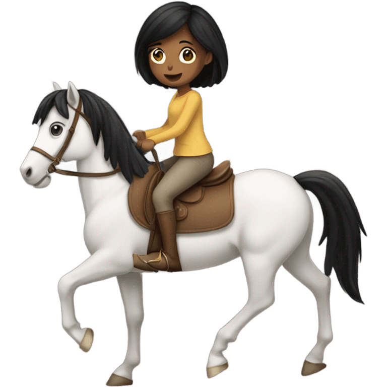 Girl with black hair riding a horse emoji