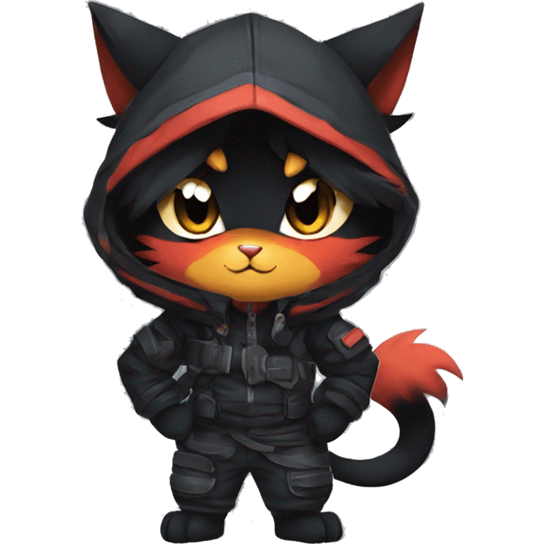 Edgy Shy Anthro Ninja boyish cool pretty dark black Litten-Pokémon-cat-fursona-animal techwear emoji