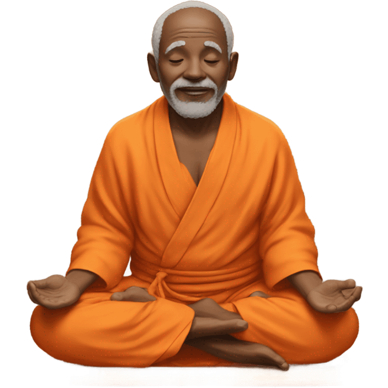 an old yogi with a peaceful and meditative expression. The character should be wearing an orange robe, symbolizing traditional yogic attire. The yogi can be sitting in a lotus position emoji