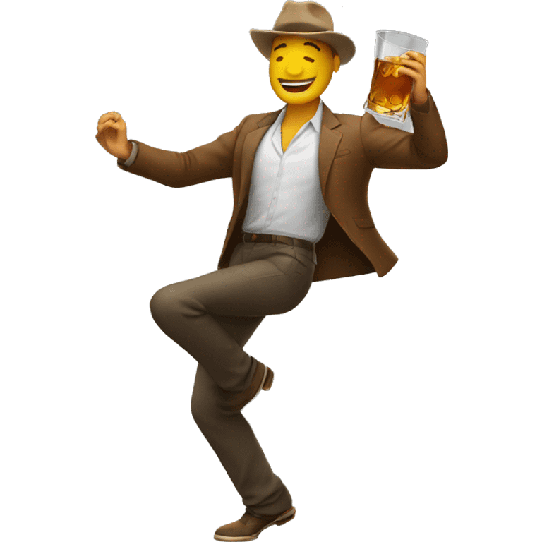 a man dancing, holding a whiskey glass perfectly balanced on his head emoji