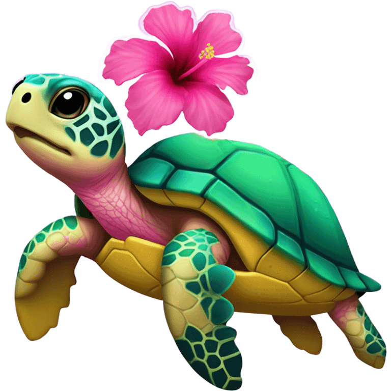 Lisa Frank Sea turtle with hibiscus  emoji