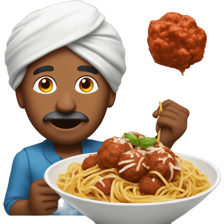 indian man eating spaghetti and meatballs emoji