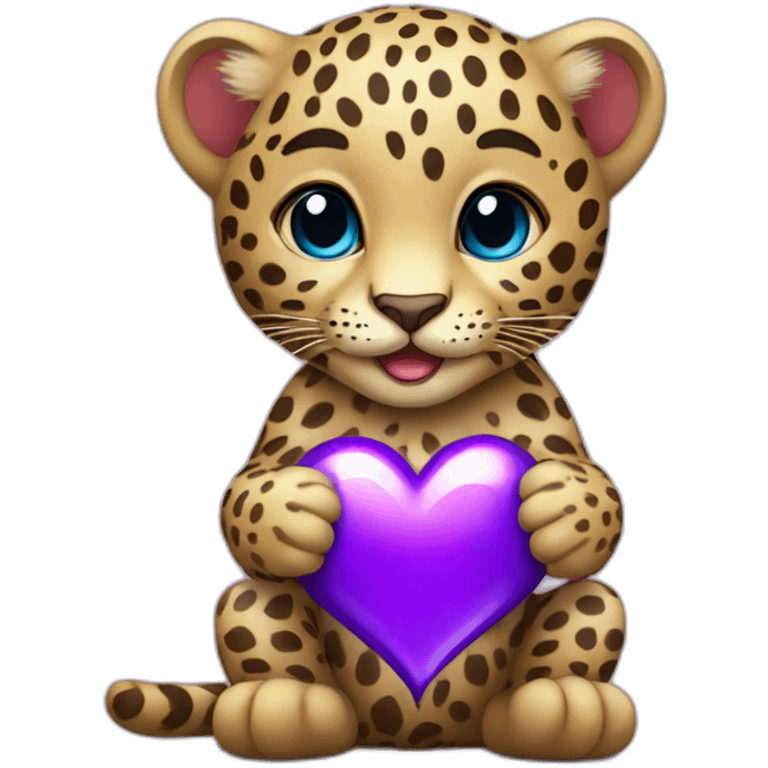 Baby leopard holding a purple heart  emoji