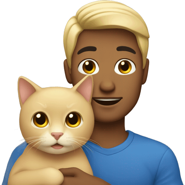 blonde latino man holding black cat emoji