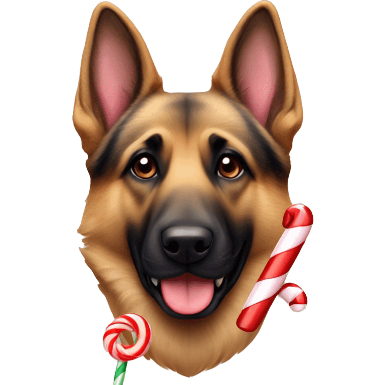 German Shepard with a candy cane emoji