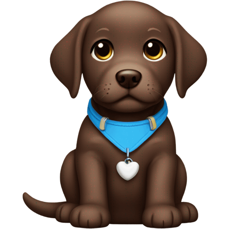 Chocolate labrador adorable little puppy with small white fur on chest and cute blue collar emoji