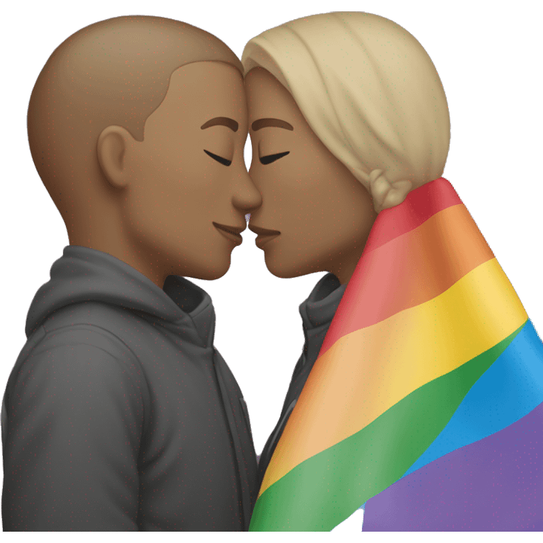 two people kissing with the LGBT flag, representing courage. emoji