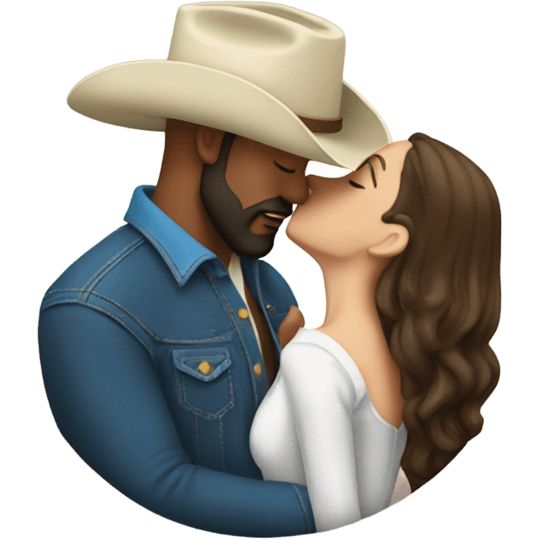 Tall bald bearded cowboy kissing brunette  emoji