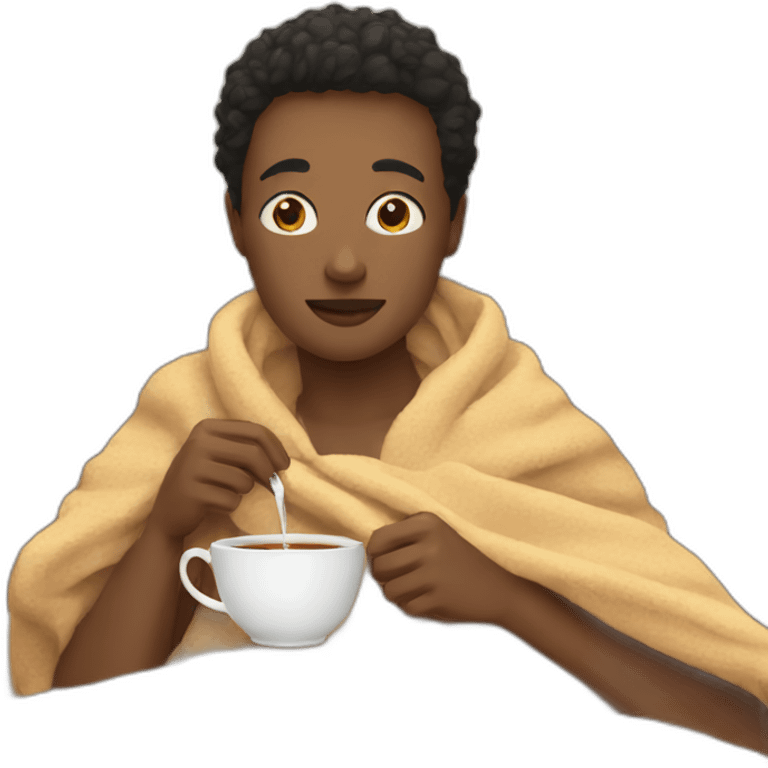 drinking tea with a blanket emoji