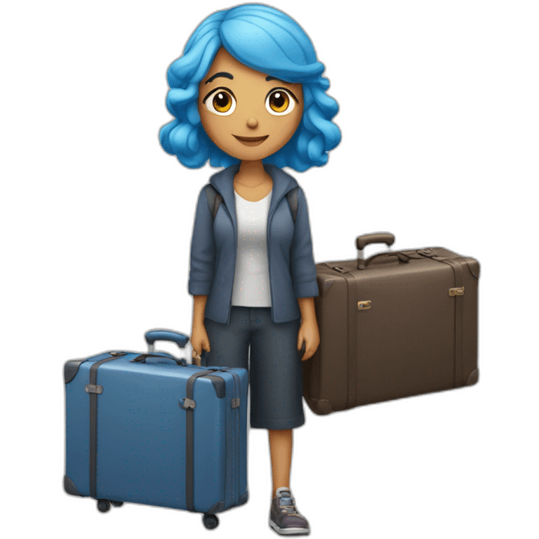 Blue-haired girl with two heavy suitcases emoji