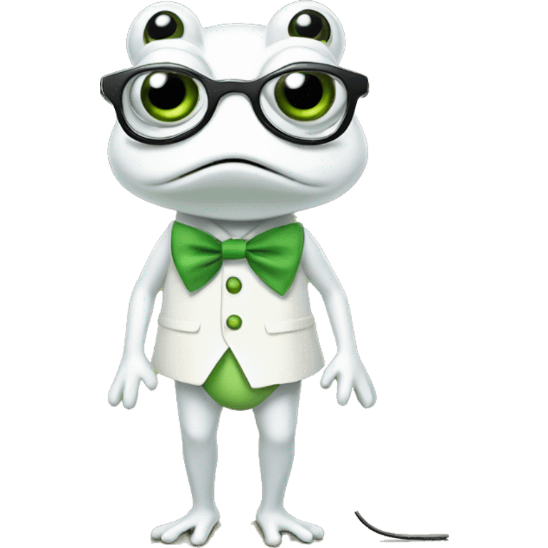 Frog with a dress, glasses, white bow, microphone emoji