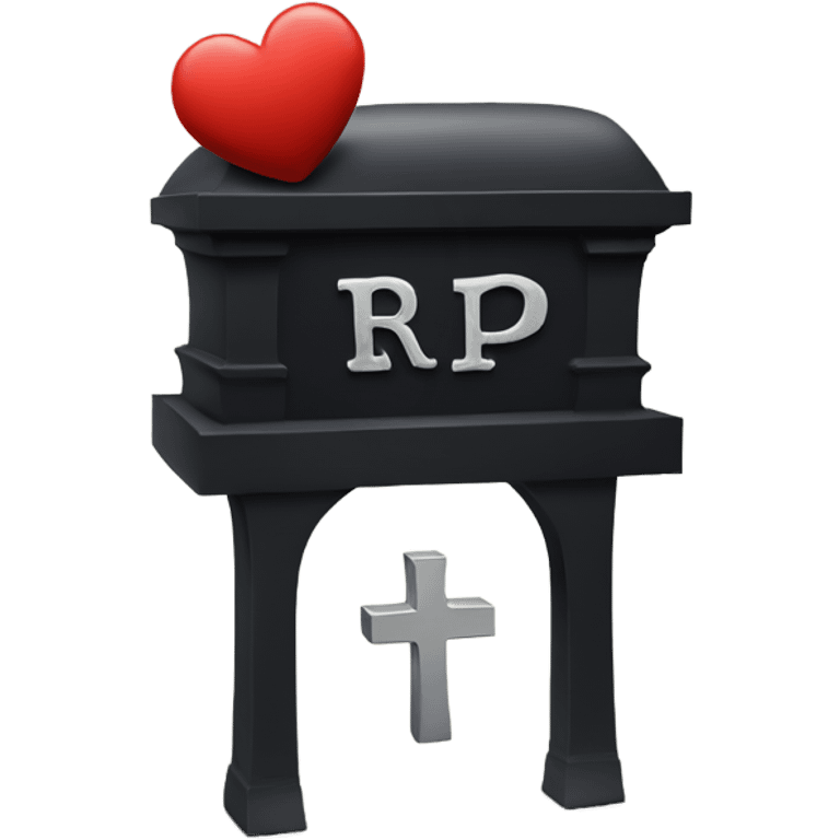 a black grave with the letters RIP on a silver heart emoji