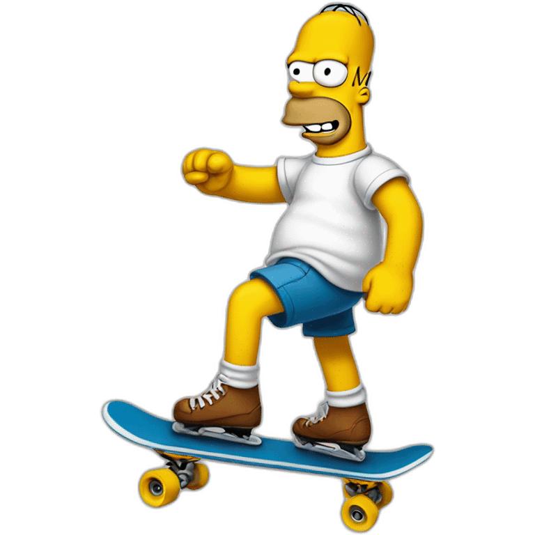 Homer Simpson riding skate doing olie emoji