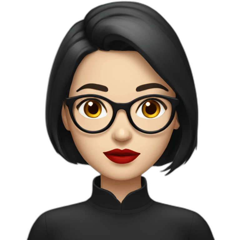 A Russian girl with a dark hairstyle on her shoulders, red lipstick on her lips and glasses for vision emoji