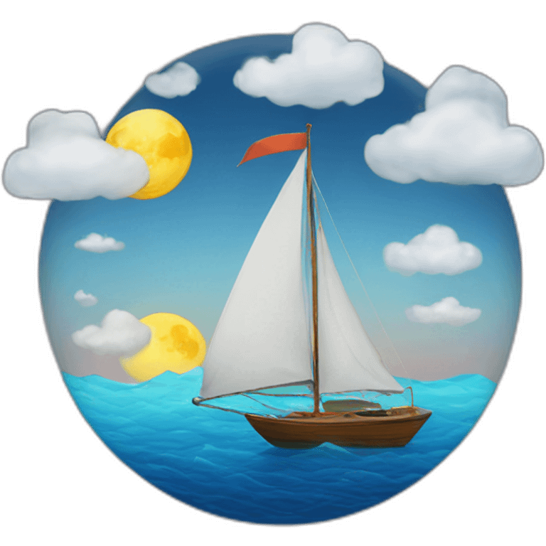 the moon, cloud, ocean, and a sailboat emoji