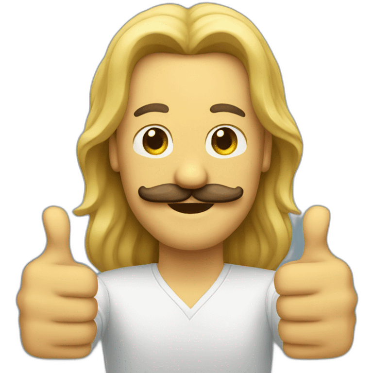 man with moustache and long hair with thumbs up emoji