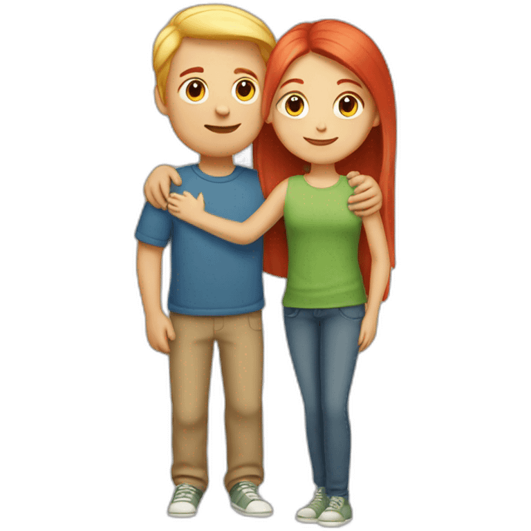 Girl with Red straight hair hugging a boy with blond hair emoji