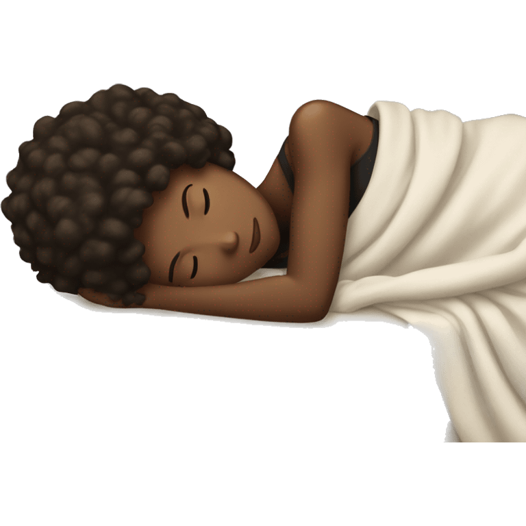 Black girl with 4c hair sleeping in her bed with a big blanket sideways with a Bible emoji