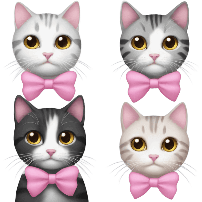 Black and white cat and gray tabby cat with both cats with pink hair bows  emoji