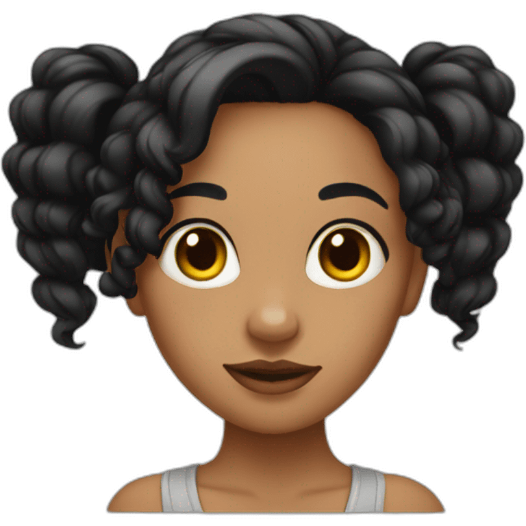 young woman black hairs, ears piercing emoji