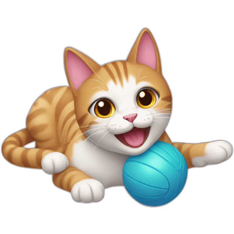 Cat playing with a toy emoji