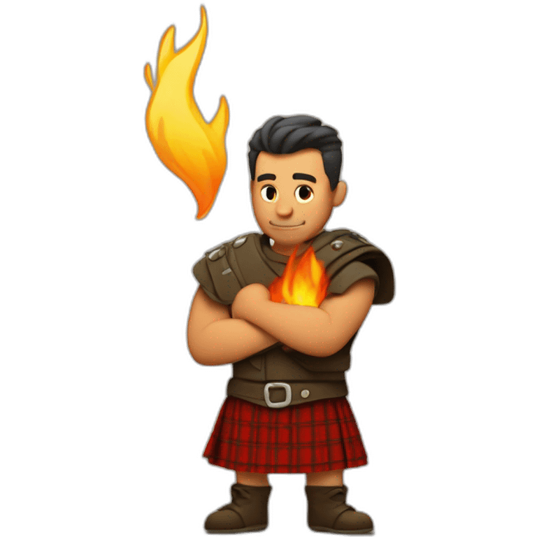 monty starting fire wearing a kilt flexes bicep emoji