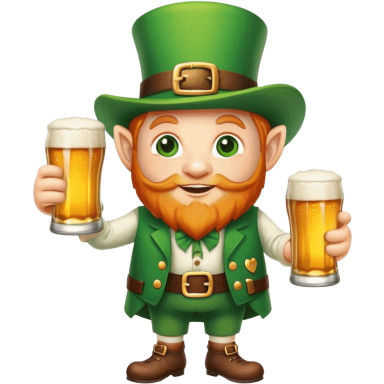 Leprechaun, holding a kind of beer emoji