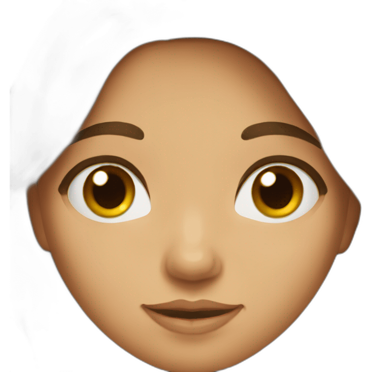 A young girl of Algerian origin with a round head, long brown hair and a small chin. emoji