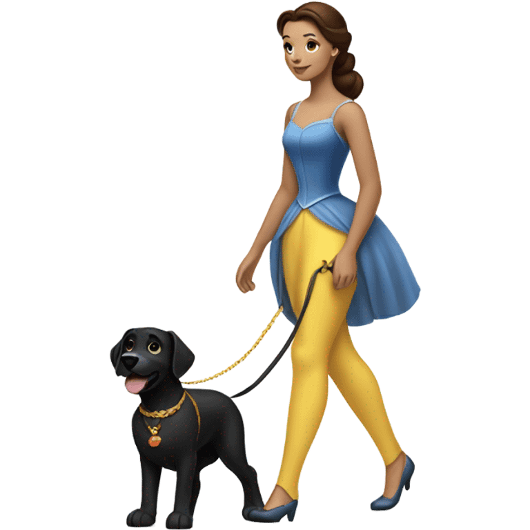 Princess belle walking a black lab emoji