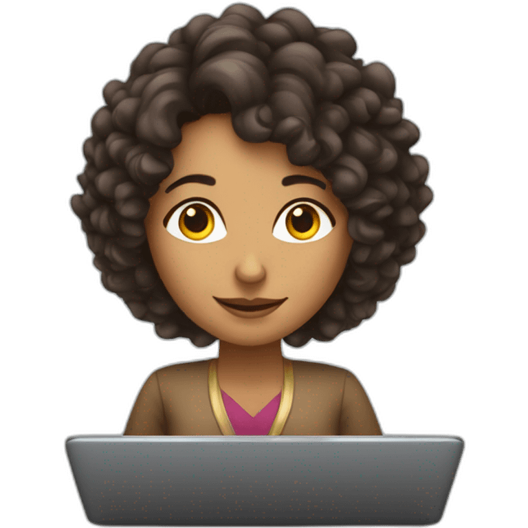 A curly indian lady with dark brown hair learning about mortgages on a laptop emoji