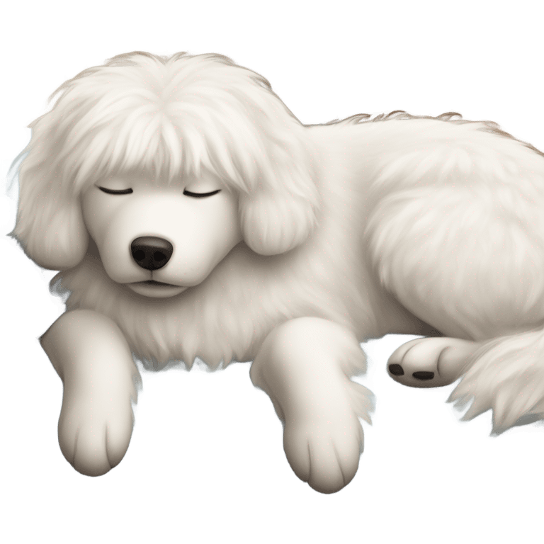 Fluffy white dog sleeping on a dog bed emoji