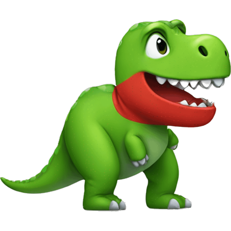 green dinosaur wearing a red t-shirt emoji