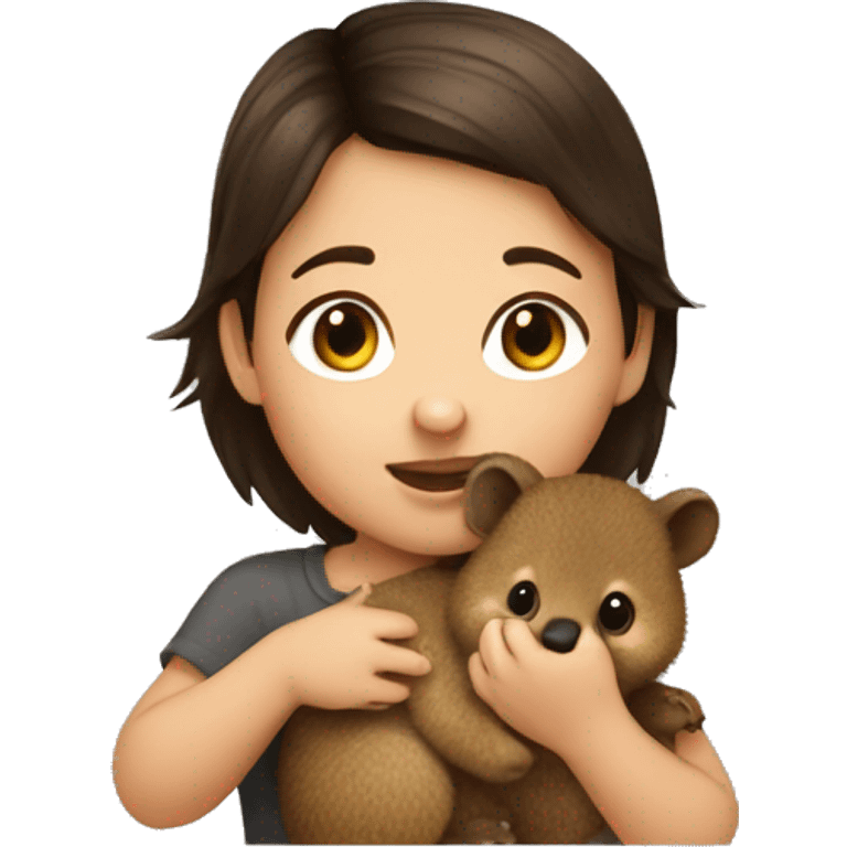 Brunette toddler holding quokka emoji