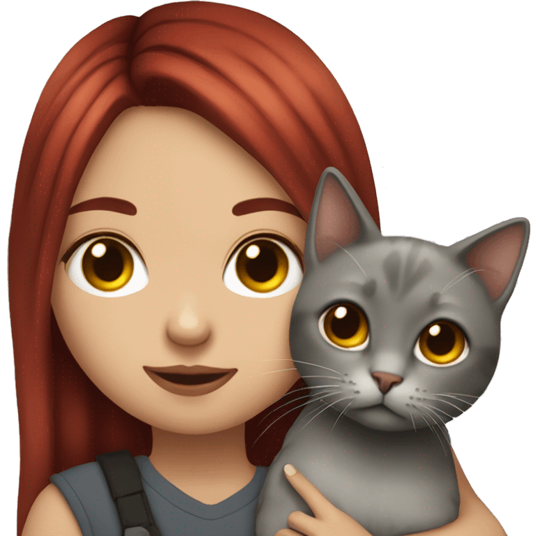 Girl with dark red hair and septum piercing holding grey cat emoji