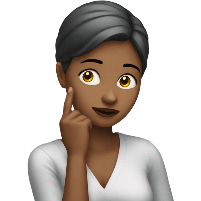 woman thinking with her hand close to her face emoji