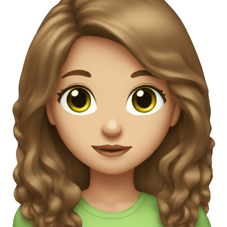 girl, brown long hair, green eyes  emoji