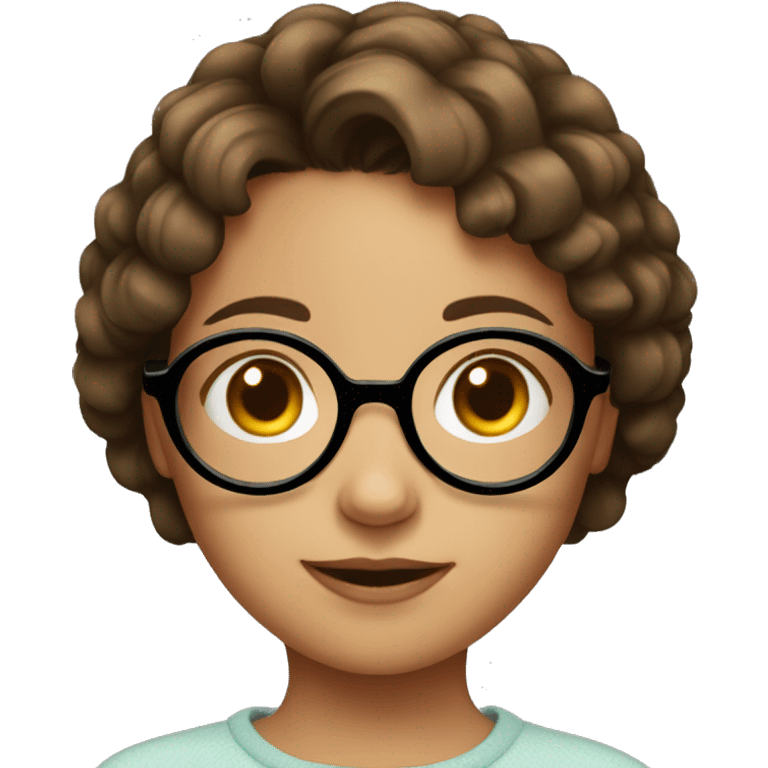 young girl with round glasses, short brown hair emoji