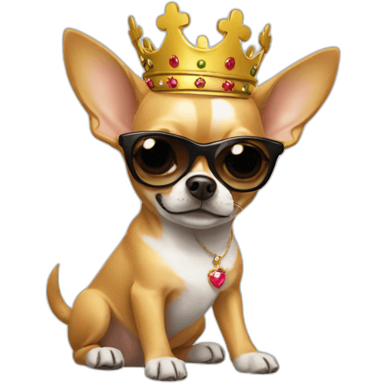 chihuahua wear crown and sunglasses emoji