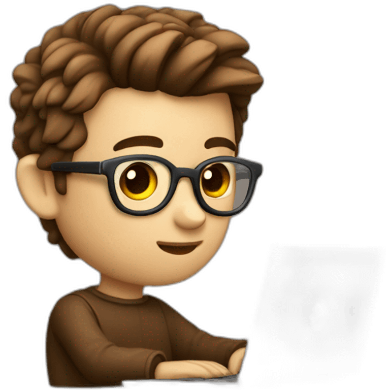 No glasses Cute programmer on his laptop with lighted skin a brown quiff and brown eyes and very little beard  emoji