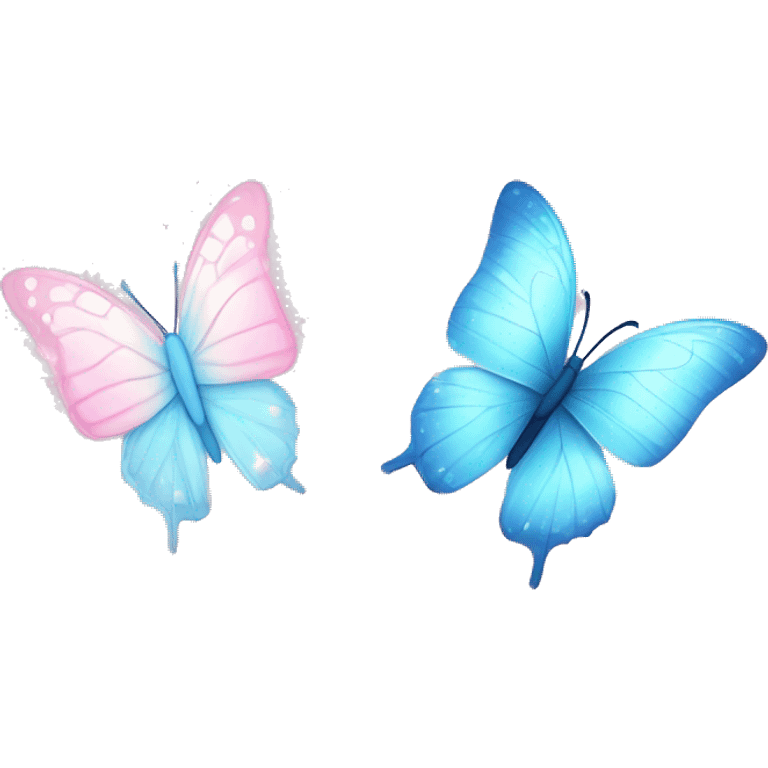 Light blue butterfly facing a light pink butterfly with trails of sparkles emoji