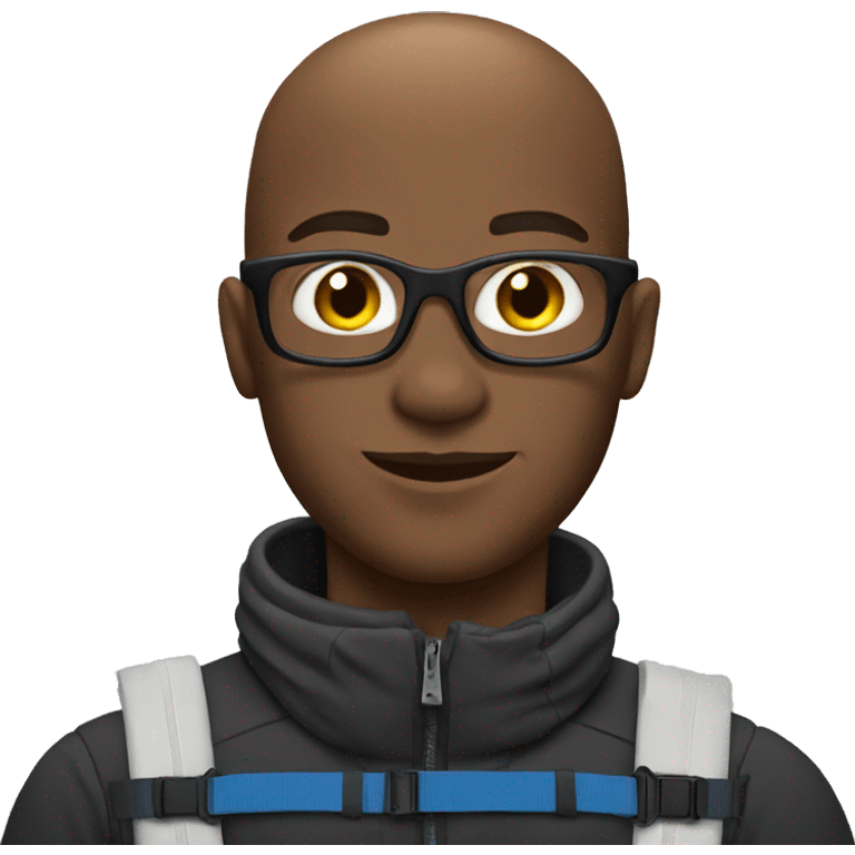 Black, bald guy skiing emoji