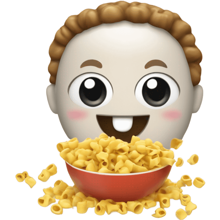 A cute bol with cartoon eyes and macaroni with pieces of brcooli emoji