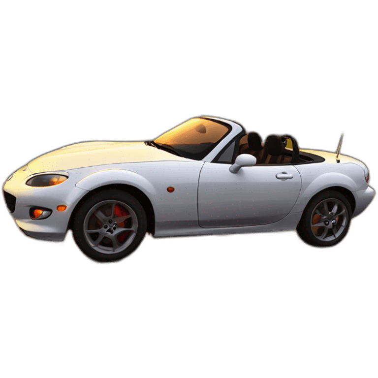 car mazda miata mx-5 on road with sunset emoji