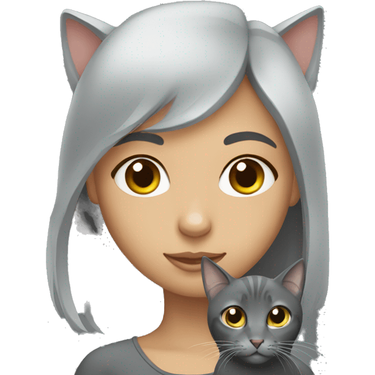 Girl with grey cat emoji