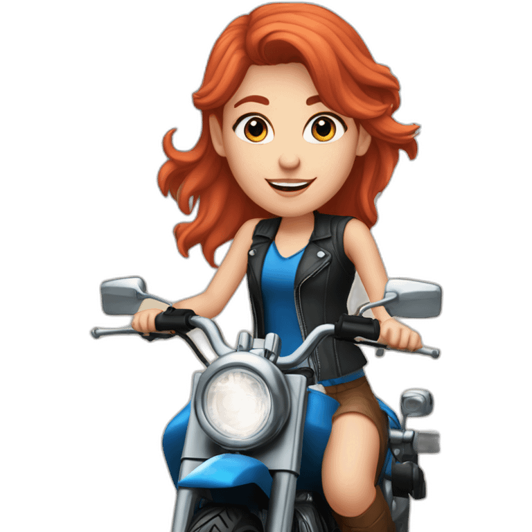 white-girl-red-hair-blue-eyes-pointing-to-a-box-to-her-right-on-the-motorcycle emoji