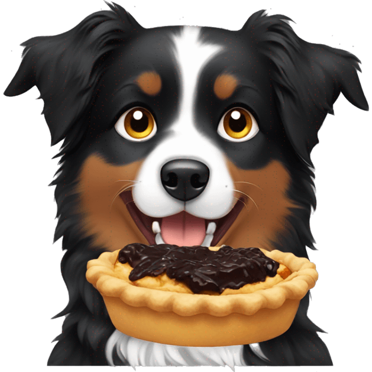 Small black australian shepherd dog eating pie  emoji