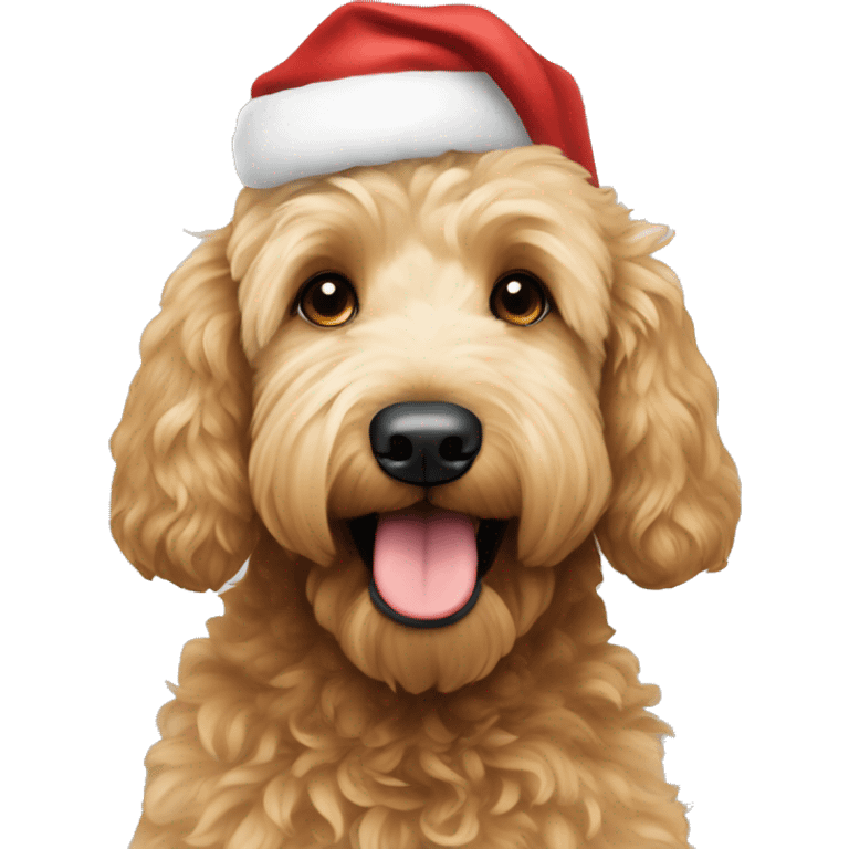 Goldendoodle with a Santa hat emoji